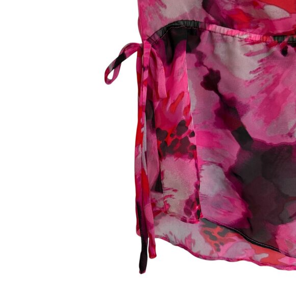 Elle‎ Sheer Pink Floral Blouse Ruffle Neck Maximalist Floral Size XL - Picture 3 of 9